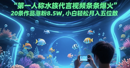 第一人称水族代言视频条条爆火，20条作品涨粉8.5W，小白轻松月入五位数-好运多多