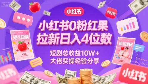 小红书0粉红果短剧拉新日入4位,数短剧总收益10W+大佬实操经验分享-好运多多