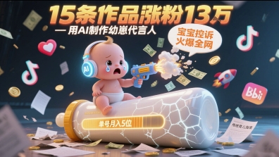 用AI制作幼崽代言人，宝宝的控诉火爆全网，15条作品涨粉13W，单号月入5位数实操教程-好运多多