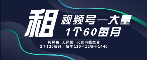 租视频号,一个60每月,2个120.纯绿色、无风险,常年租【揭秘】-好运多多
