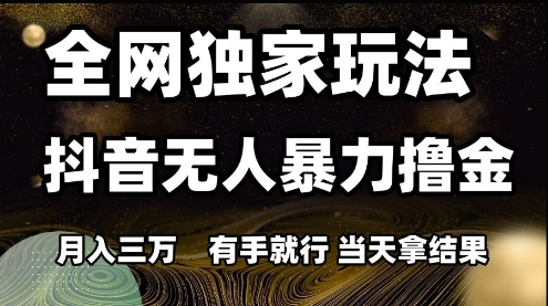 全网独家玩法抖音无人暴力撸金，月入3W，有手就行，当天拿结果【揭秘】-好运多多