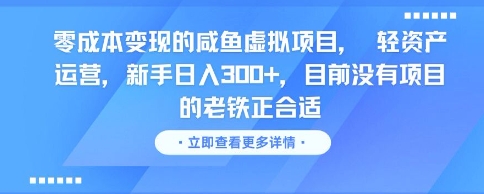 零成本变现的咸鱼虚拟项目， 轻资产运营，新手日入3张+，目前没有项目的老铁正合适-好运多多