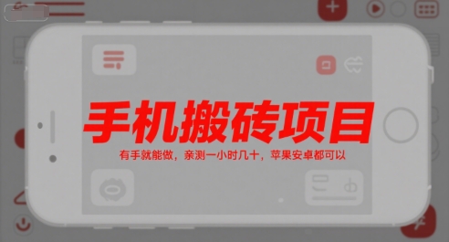 手机搬砖项目，有手就能做，亲测一小时几十，苹果安卓都可以-好运多多
