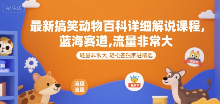 最新搞笑动物百科详细解说课程，蓝海赛道，流量非常大，轻松签独家进精选-好运多多