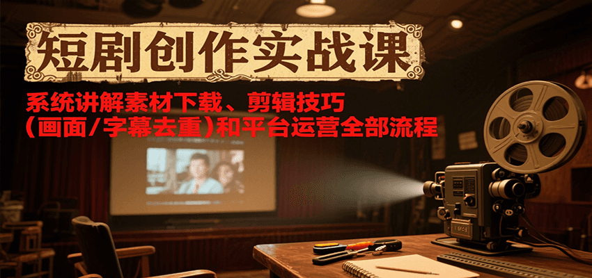 短剧创作实战课，系统讲解素材下载、剪辑技巧(画面/字幕去重)和平台运营全部流程-好运多多