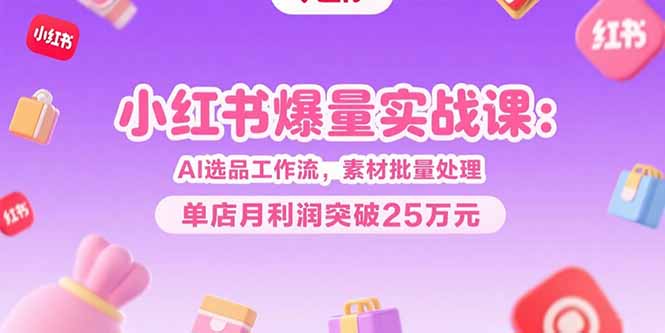 小红书爆量实战课：AI选品工作流，素材批量处理，单店月利润突破25万元-好运多多