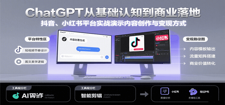 ChatGPT从基础认知到商业落地，实战演示抖音、小红书等平台的内容创作与变现-好运多多