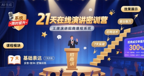 21天在线演讲密训营，王牌演讲招商课程系统-好运多多