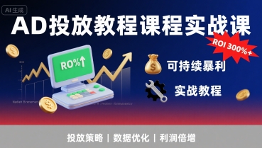 AD投放教程课程实战课，实现广告ROI300%+可持续暴利-好运多多