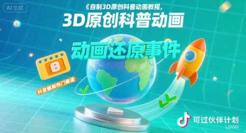 自制3D原创科普动画教程，动画还原事件，抖音最新热门赛道，可过伙伴计划-好运多多