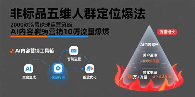 非标品五维人群定位法，2000款滚雪球运营策略，AI内容营销10万流量引爆-好运多多