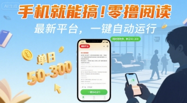 手机就能搞！零撸阅读挂G，最新平台，一键自动运行，随时随地挣，单日50-3张+【揭秘】-好运多多