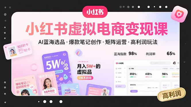 小红书虚拟电商变现课，AI蓝海选品，爆款笔记创作，矩阵运营，高利润玩法-好运多多