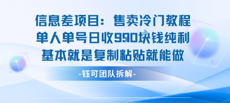 信息差项目：售卖冷门教程单人单号日收9张纯利基本就是复制粘贴就能做-好运多多
