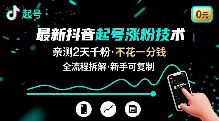 最新抖音起号涨粉技术，亲测2天千粉，不花一分钱，全流程拆解-好运多多