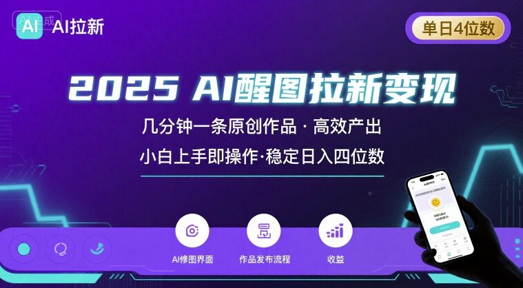2025最强AI醒图拉新，几分钟一条原创作品，单日收入4位数，小白也能上手操作-好运多多
