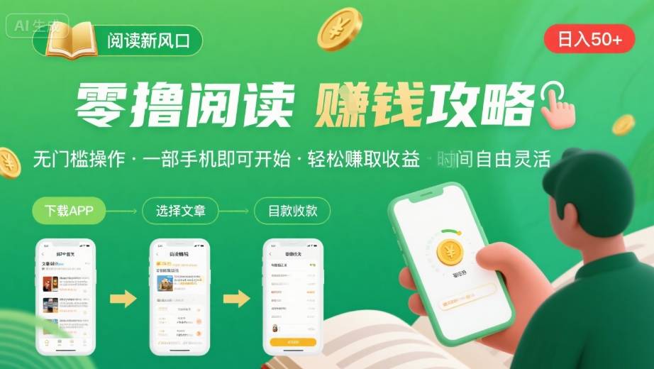 零撸阅读新风口，无门槛轻松挣，一部手机，日入 50-3张【揭秘】-好运多多
