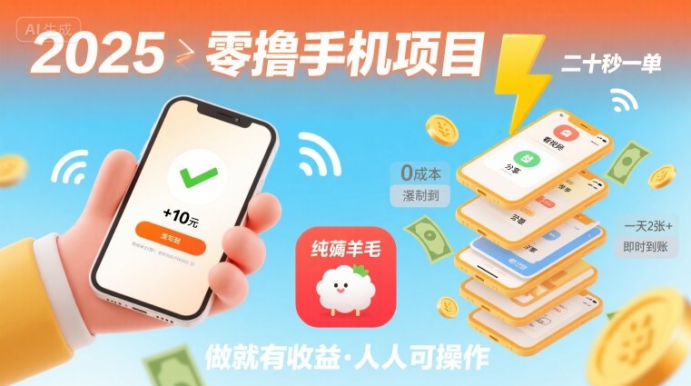 2025年零撸手机项目，二十秒一单，纯薅羊毛 一天2张+做就有-好运多多