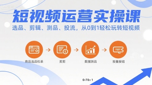 短视频运营实操课，选品、剪辑、测品、投流，从0到1轻松玩转短视频-好运多多