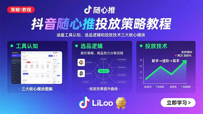 抖音随心推投放策略教程：涵盖工具认知、选品逻辑和投放技术三大核心模块-好运多多