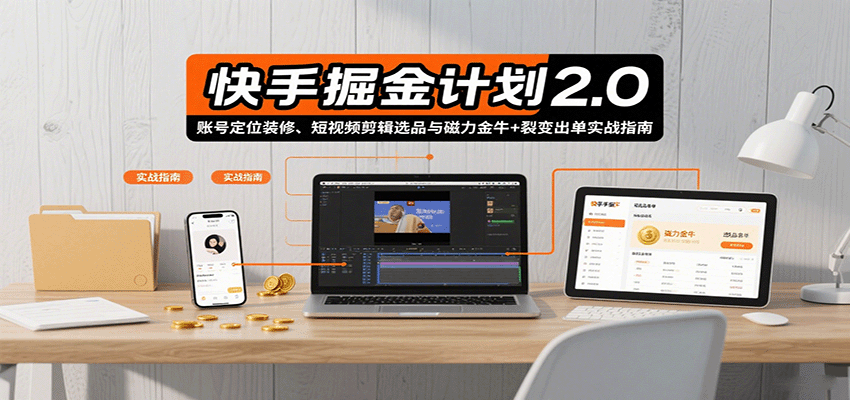 快手掘金计划2.0，账号定位装修、短视频剪辑选品与磁力金牛+裂变出单实战指南-好运多多