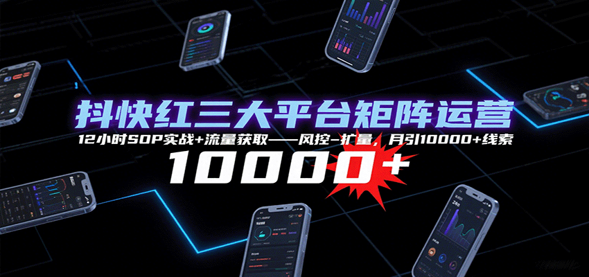 抖快红三大平台矩阵运营，12小时SOP实战+流量获取-风控-扩量，月引10000+线索-好运多多