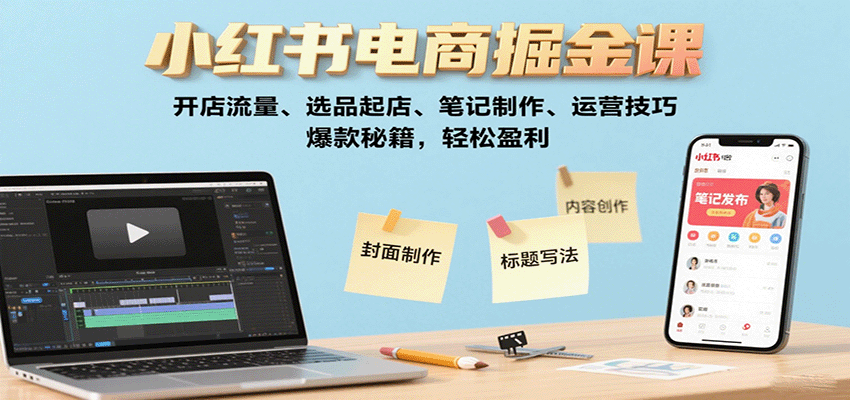 小红书电商掘金课：开店流量、选品起店、笔记制作、运营技巧，爆款秘籍，轻松盈利-好运多多