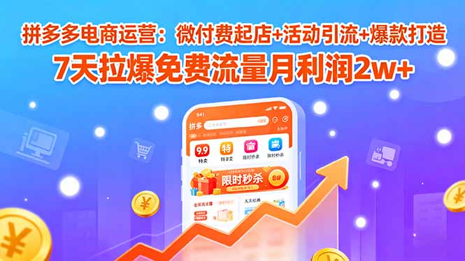 拼多多电商运营：微付费起店+活动引流+爆款打造 7天拉爆免费流量月利润2w+-好运多多