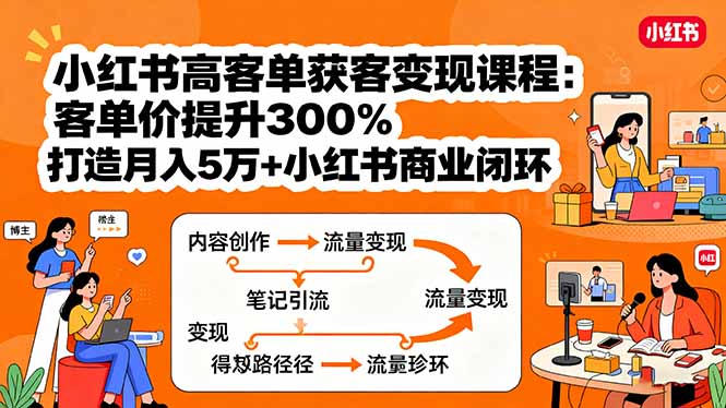 小红书高客单获客变现课程：客单价提升300%，打造月入10万+小红书商业闭环-好运多多