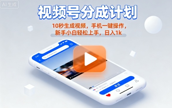 视频号分成计划懒人玩法，10秒生成视频，手机一键操作，新手小白轻松上手，日入1K【揭秘】-好运多多