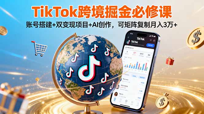 TikTo跨境掘金必修课，账号搭建+双变现项目+AI创作，可矩阵复制月入3万+-好运多多