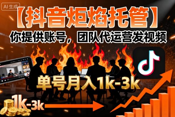 【抖音炬焰托管】你提供账号，团队代运营发视频，单号月入1k+【揭秘】-好运多多