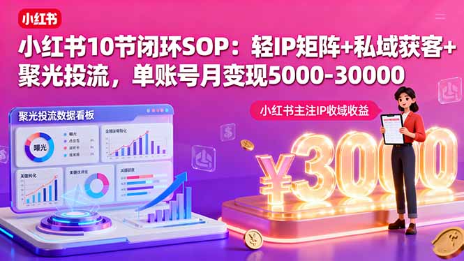 小红书10节闭环SOP：轻IP矩阵+私域获客+聚光投流，单账号月变现5000-30000-好运多多