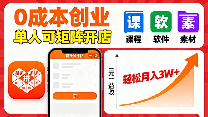 拼多多虚拟电商，0成本，单人可矩阵开店，轻松月入3W+-好运多多