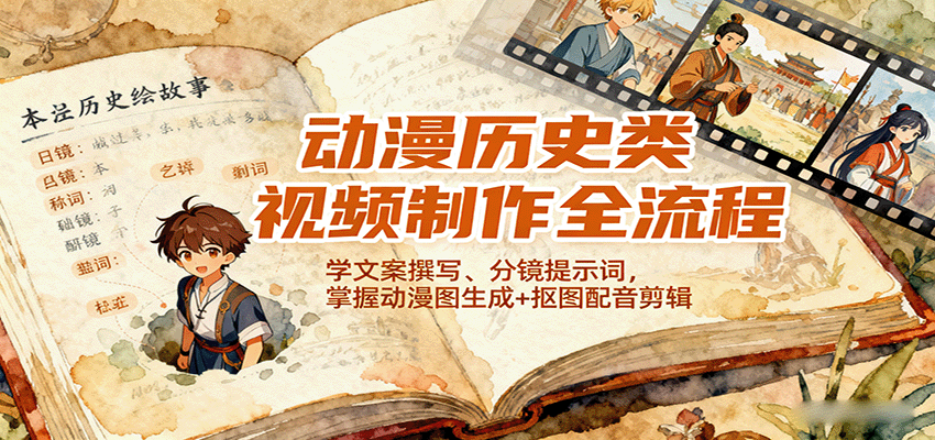 动漫历史类视频制作全流程，学文案撰写、分镜提示词，掌握动漫图生成+抠图配音剪辑-好运多多