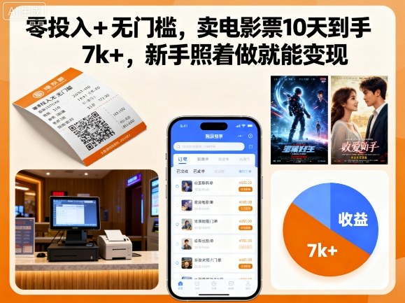 零投入+无门槛，卖电影票10天到手7k+，新手照着做就能变现【揭秘】-好运多多