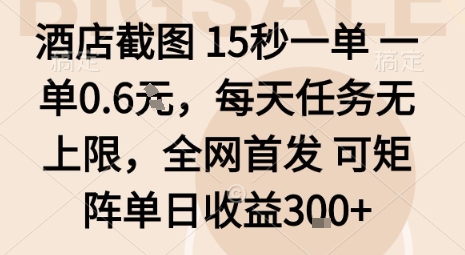 酒店截图15秒一单,一单0.6米,每天任务无上限,全网首发可矩阵单日收益3张【揭秘】-好运多多