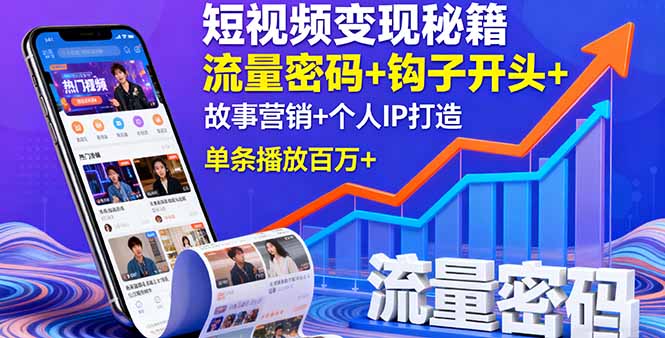 短视频变现秘籍，流量密码+钩子开头+故事营销+个人IP打造，单条播放百万+-好运多多