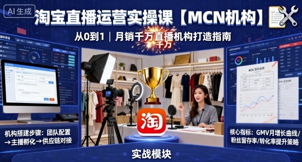 淘宝直播运营实操课【MCN机构】，从0到1做一家月销千W的直播机构-好运多多