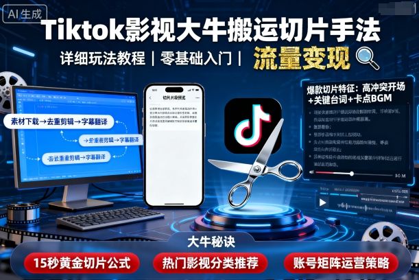 Tiktok影视大牛搬运切片手法,详细玩法教程-好运多多