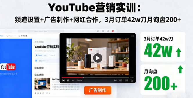 YouTube营销实训：频道设置+广告制作+网红合作，3月订单42w刀月询盘200+-好运多多