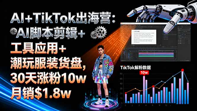 AI+TikTok出海营:AI脚本剪辑+工具应用+潮玩服装货盘,30天涨粉10w月销$1.8w-好运多多