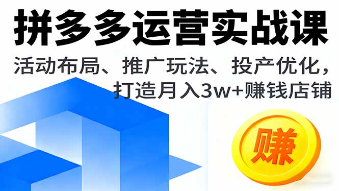 拼多多运营实战课，活动布局、推广玩法、投产优化，打造月入3w+赚钱店铺-好运多多