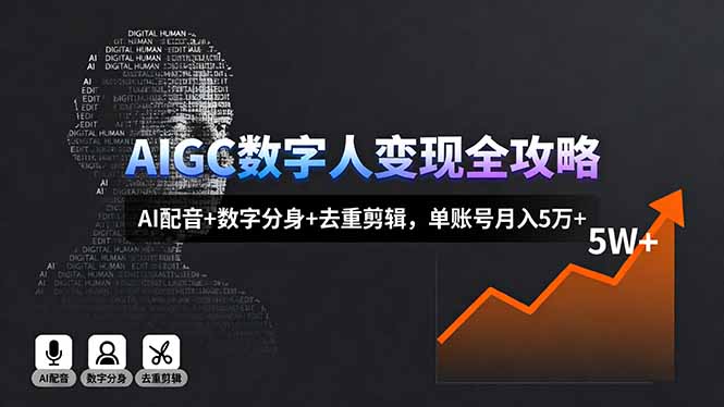 AIGC数字人变现全攻略，AI配音+数字分身+去重剪辑，单账号月入5万+-好运多多
