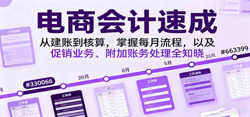 电商会计速成，从建账到核算，掌握每月流程，以及促销业务、附加账务处理全知晓-好运多多