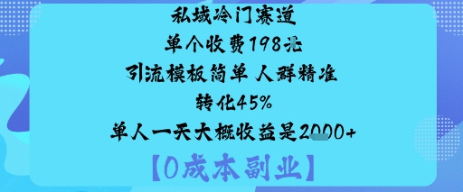 私域冷门赛道:单个收费198米引流模板简单人群精准转化45%单人一天大概收益是1k+-好运多多