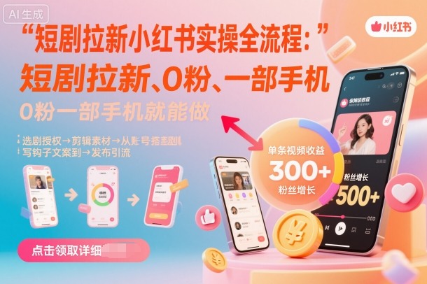 短剧拉新小红书实操全流程，0粉一部手机就可以做，详细教程-好运多多