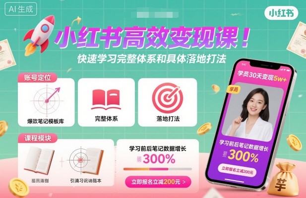 小红书高效变现课，快速学习小红书完整体系和具体落地打法-好运多多