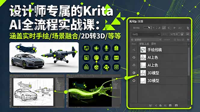 设计师专属的Krita AI全流程实战课：涵盖实时手绘/场景融合/2D转3D/等等-好运多多