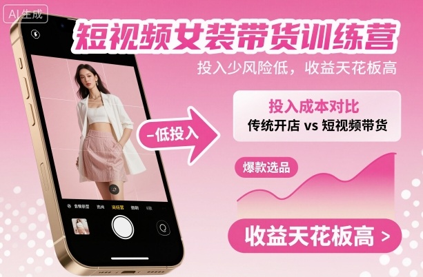 短视频女装带货训练营，投入少风险低，收益天花板高-好运多多